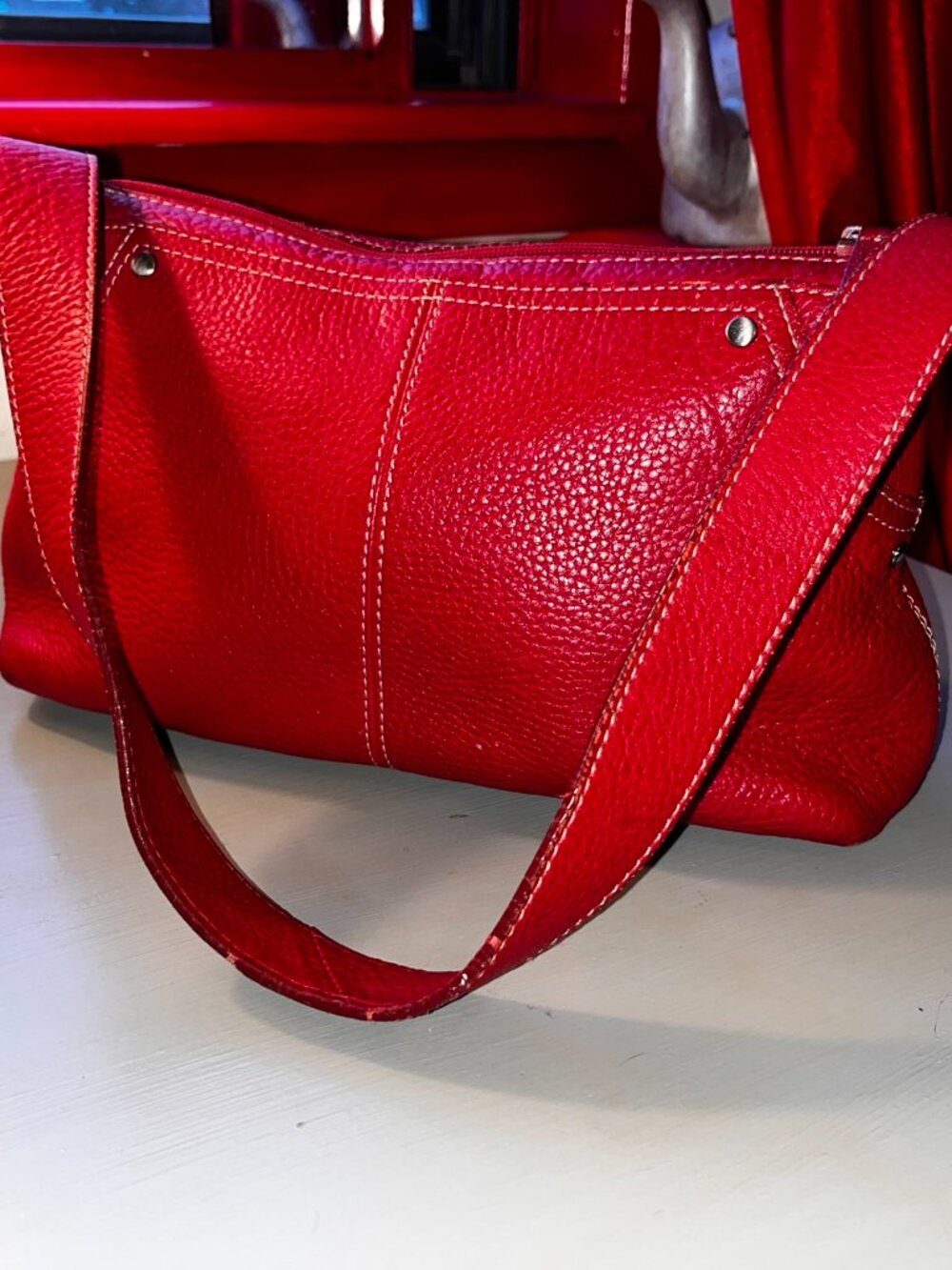 Vintage Bandolino Pebbled Leather Red Hobo-Style Purse ~ Very Nice ~ Restored